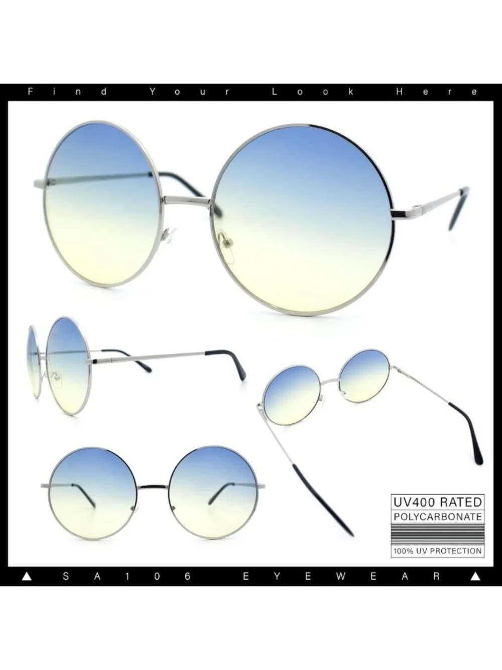 Retro Oversized Circle Lens Sunglasses - Groovy Gradient Hippie Style Shades